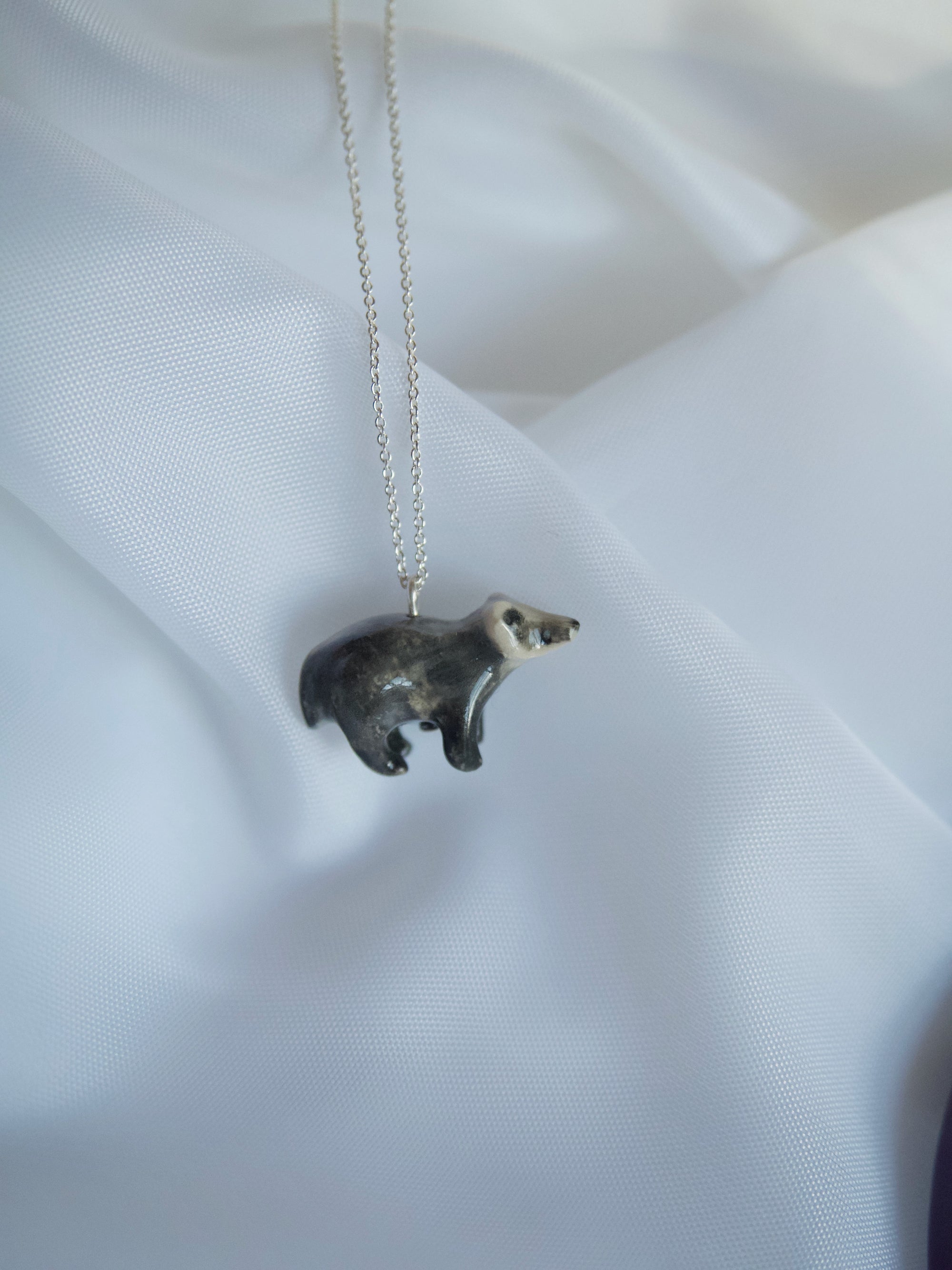 Standing Badger 18inch Sterling Silver Necklace