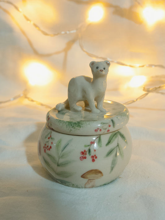 Snow Weasel Festive Pot