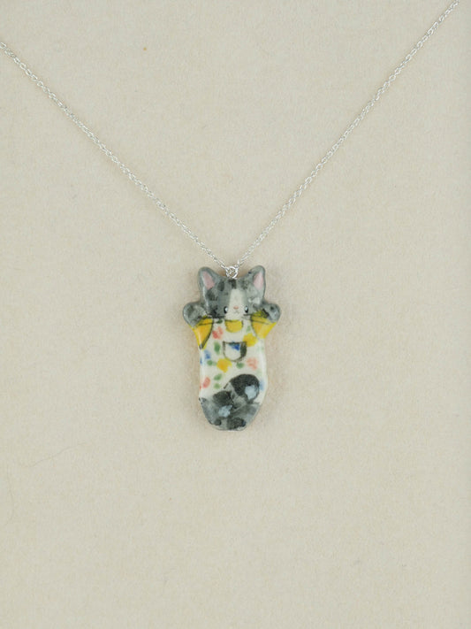 Floral Dungaree Cat Necklace