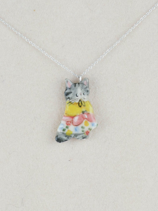 Tea Dress Grey Cat Necklace