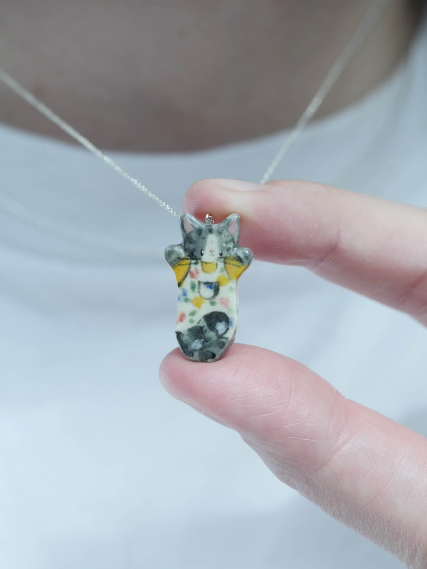 Floral Dungaree Cat Necklace