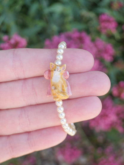 Coquette Orange Cat Pearl Bracelet