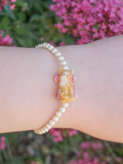 Coquette Orange Cat Pearl Bracelet