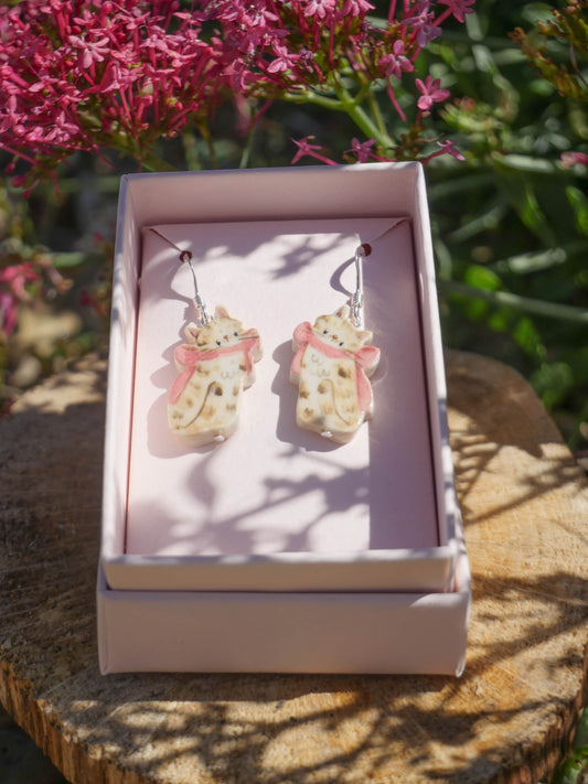 Pink Bow Cat Earrings