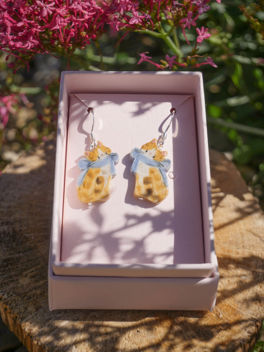 Orange Cat Bow Earrings