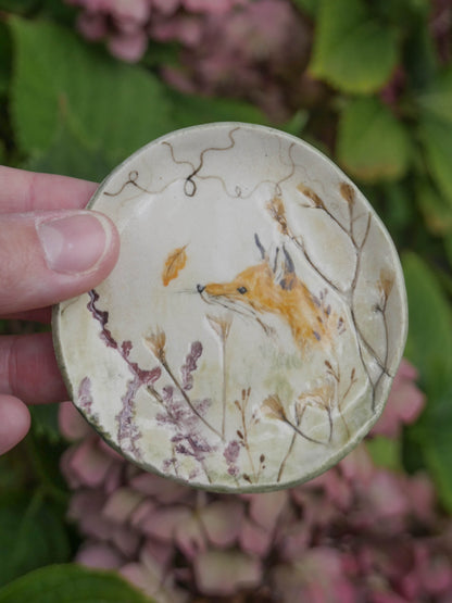 Tiny Fall Fox round trinket plate