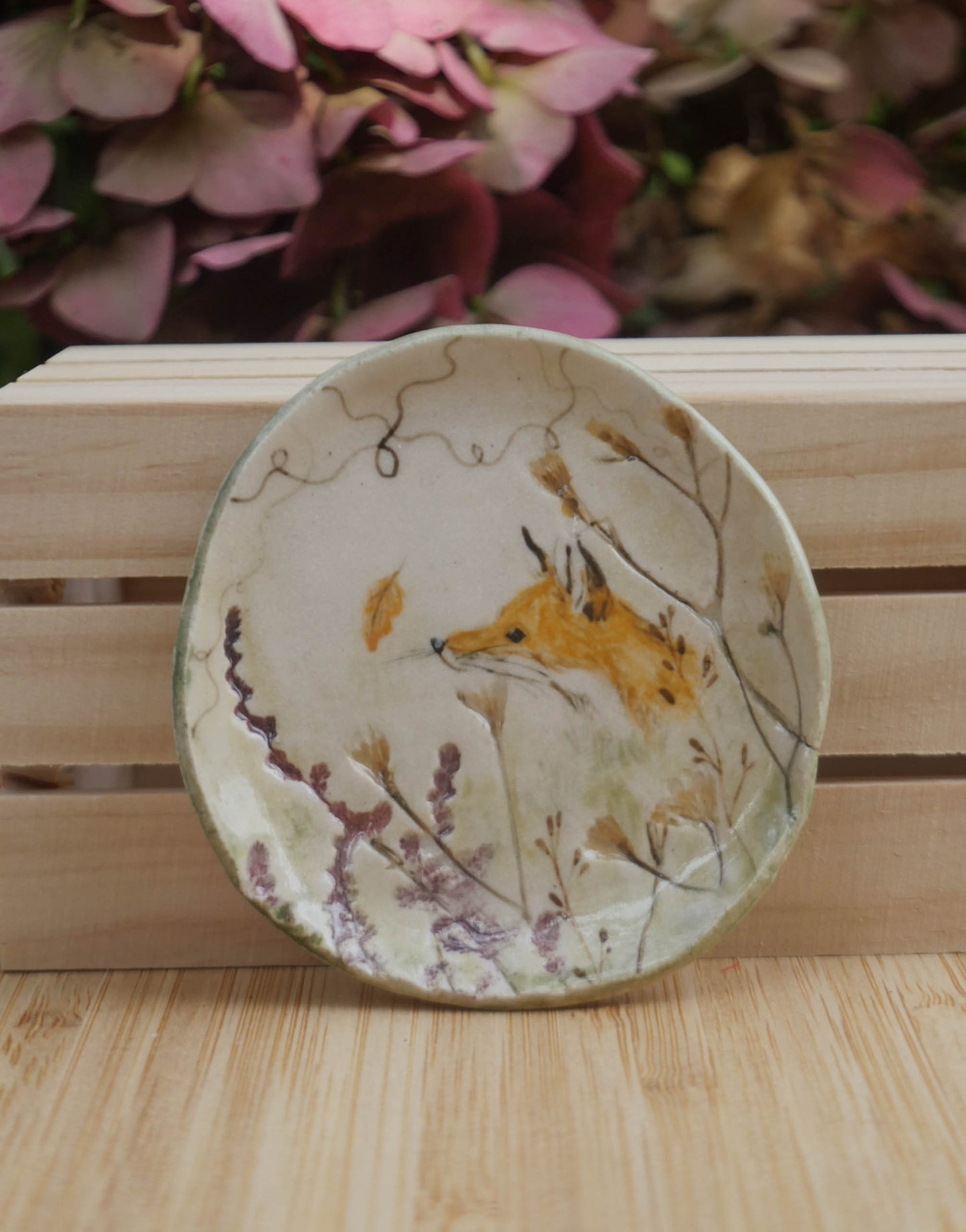 Tiny Fall Fox round trinket plate