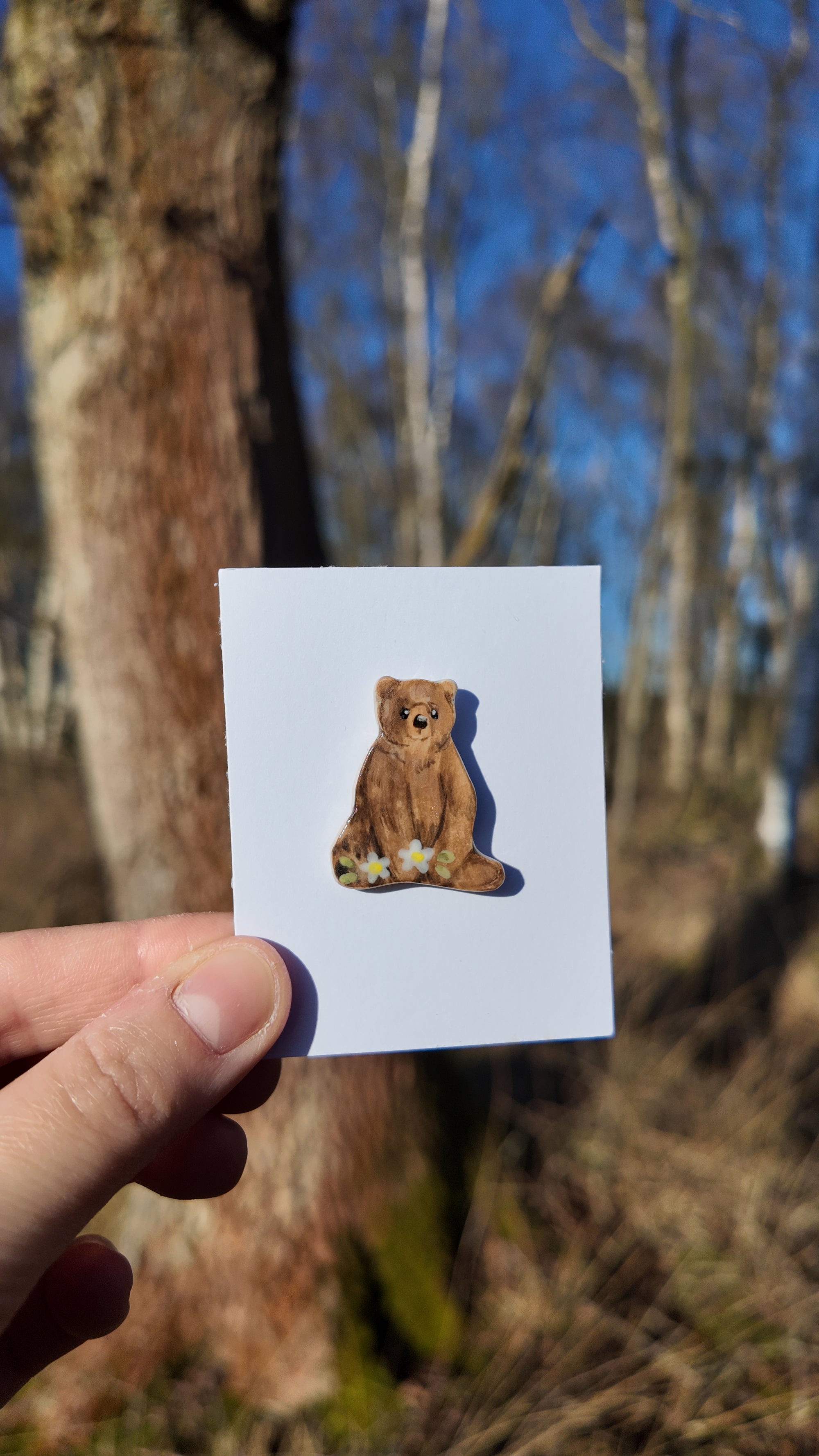 Brown Bear Floral Pin