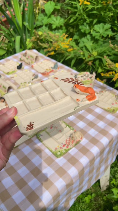 Ceramic Fox Paint Palette with brush rest